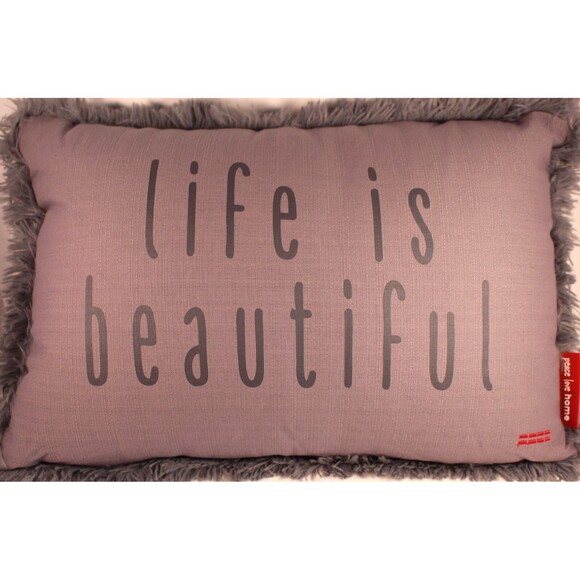 Peace Love World Life Is Beautiful throw pillow 20 x 14 inches Faux Fur Decor - Picture 1 of 4